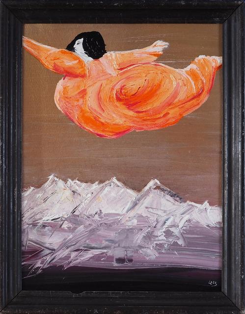 Abenteuer einer stattlichen Dame (orange) / Adventures of a Stately Lady (orange) - 2023 | acrylic, oil on cardboard, antique wooden frame